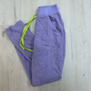 Figs Lavender Scrub Pants with Lime Drawstring